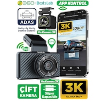 360+ Botslab G500H Pro ADAS Ön 3K QHD -Arka 1080P FHD 150° Açı WiFi+GPS Gece Görüşlü Araç İçi Kamera