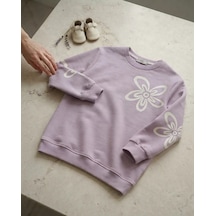 Lila Çiçek Baskılı Kız Sweatshirt Modeli