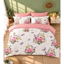 More Home Çift Kişilik Nevresim Takımı Lastikli Çarşaflı Botanik Bahçe Pembe