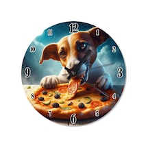Pizza Hırsızı Köpek Sessiz Duvar Saati Çok Renkli