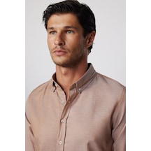 Tudors Slim Fit Pamuklu Kolay Ütü Düz Erkek Gömlek-26892 - Kum Kum Rengi