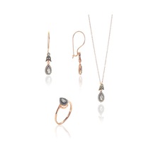 Gümüş Rose Zirkon Taşlı Elmas Montürlü Damla Set Barcode Rose Gold - Rodyum
