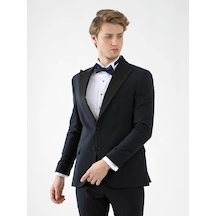 Dufy Lacivert Erkek Slim Fit Sivri Yaka Smokin Takım - 92401 Lacivert