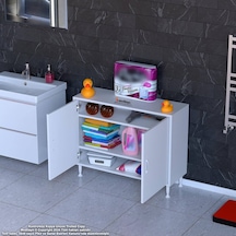 Modilayn Söke 100x75x32,5 Cm Lik Küçük Alanlar İçin Akıllı Çözümler 2 Kapaklı 3 Göz Raf Dolap Beyaz