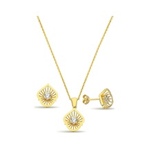 18k Altın Kaplamalı Zirkon Taşlı 925 Ayar Gümüş Set - 67018102 Altın