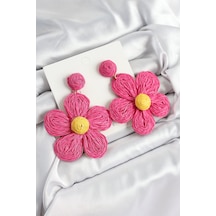 Mey İthalat Pirinç Pembe Papatya Model Gold Renk Kadın Hasır Küpe - Özel Seri Meyeb686cd3d5cff733cbbd04302c