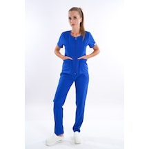 Saks Mavi Lily Model Fermuarlı Soft Likra Doktor Hemşire Üniforma 001
