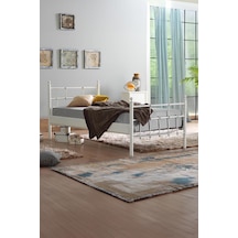 Lalas Tek Kişilik Ferforje Metal Karyola-beyaz Ahşap Latalı