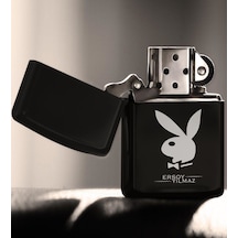 Kişiye Özel Playboy Benzinli Siyah Metal Çakmak