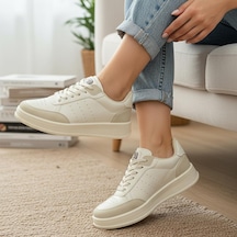 Papatay 1011 Hazır Taban Unisex Spor Ayakkabı Bağcıklı Rahat Sneaker Bej