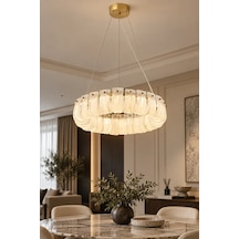 Modern Premıum Gold Sarkıt Cam Avize 3 Renk Led Aydınlatma Luxury Salon Avizesi 56w Beyaz