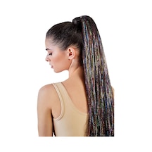 Caş Dekorasyon Karışık Renk Yan Postiş Hair Tinsel Shiny Hair-50 Cm- 2 Adet Çok Renkli