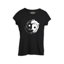 Koi Fishes Making Yin Yang Symbol Siyah Kadın Tshirt 001