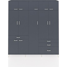 Hyperion Dolap 11 Raflı 4 Çekmeceli 2 Askılı 220x44x243 Antrasit-antrasit/antrasit Antrasıt/antrasıt