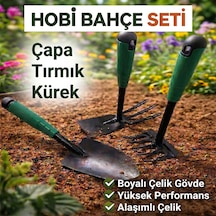Çapa Tırmık Kürek 3 Lü Set Metal Hobi Bahçe El Aletleri Saksı, Çiçek, Bitki Ve Toprak Kazma Seti