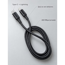 Type C Lightning Örgülü Şarj Ve Veri Kablosu 2 Metre Standart