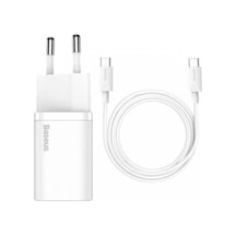 BASEUS 25W Hızlı Şarj Başlığı ve 1 Mt Type C Şarj ve Data Kablosu, Telefon ve PC Şarj Aleti