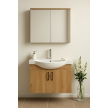 Nova 80 Cm Mdf Ahşapi, Oval Seramik Lavabo, Banyo Dolabı Takımı Ahşap