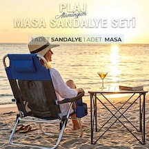 Funky Chaırs Plaj Alüminyum Masa Sandalye Seti - 1 Adet Beach Star Light Şezlong Ve 1 Adet Titanium Masa Mavi