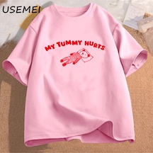 Flood Of Style Benim Karın Acıyor Ayı Meme Grafik T Shirt Pamuk Kısa Kollu T-shirt Boy Adam Giysileri Komik Pembe