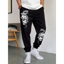 Halloween Cross & Letter Graphic Drawstring Waist Eşofman Altı Siyah