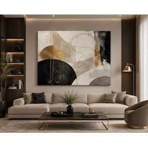 Modern Soyut Geometrik Kanvas Tablo Siyah Bej Altın Tonlu Minimalist Duvar Dekoru Çerçevesiz Tek Parça Salon Yatak Odası Tablosu