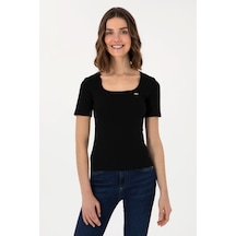 U.S. Polo Assn. Kadın Siyah Kare Yaka Tişört 50305762-VR046