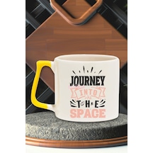 Journey Into The Space Baskılı Uzay Yolculuğu Bilim Doğum Günü Hediye Sarı Kulplu Kupa Bardak Sarı