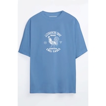 Chili Sos Baskılı Unisex Siyah - Turuncu - Bej Oversize T-shirt Mavi