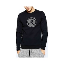 Basketbol Club Baskılı Siyah Erkek Örme Sweatshirt