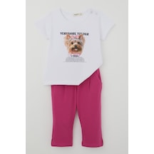 Breeze Kız Çocuk Kapri Taytlı Takım Sevimli Köpekçik Baskılı Fiyonklu 1.5-5 Yaş , Beyaz