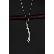 Papatya Silver 925 Ayar Gümüş Rodyum Kaplama Dikey Taşlı Zülfikar Kılıç Kolye