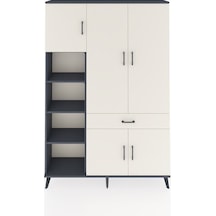 Arges Dolap 8 Raflı Tek Çekmeceli 5 Kapaklı 132x30x195 Antrasit-aytaşı/aytaşı Aytası/aytası