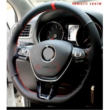 Fiat Fiorino Uyumludur 2010-2021 Dikmeli Direksiyon Kılıfı Carbon Desenli-alkantra Kırmızı Yüzüklü