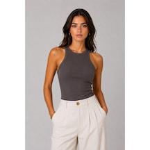 Parshey Kadın Halter Yaka Body Fit Kalıp Basic Rahat & Günlük Kullanım Antrasit