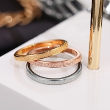 Fastbuy Turkishüç Ömür Titanyum Çelik Çift Yüzük, Buzlu Effektli, Çok İnce, Boyut: Abd 6, Altın Renk/turkish Altın