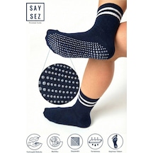 Saysez Bambu Kadın Kaydırmaz Taban Silikon Baskı Pilates Yoga Fitness Dans Aktivite Tenis Çorabı / Lacivert Lacivert