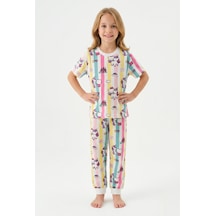 Bunny Hopp %100 Pamuk Yazlık Kısa Kollu Unicorn Ve Kedi Desenli Kız Çocuk Pijama Takımı Çok Renkli