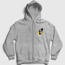 Presmono Unisex Sun Xxxtentacion Fermuarlı Kapüşonlu Sweatshirt Gri Melanj