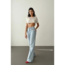 Lacarino 7984 Wide Leg Kadın Jean Pantolon Lıght Blue Taşlı