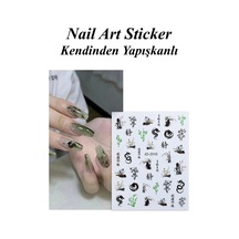 Nail Art Sticker Kendinden Yapışkanlı, Tırnak Süsleme, Tırnak Dövmesi Stikır 2510 Siyah-yeşil-2510
