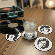 The Beatles Grup Ve Üye Silüetli 5 Parça Bardak Altlığı - Retro Dekoratif Seri Siyah - Beyaz