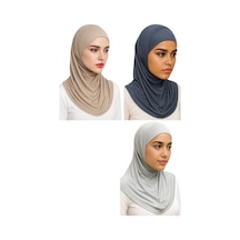 Aldaıyr 3adet Hijab 2 Parça Likra Kumaş Bej Antrasit Gri