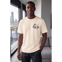 Genius Store Erkek Tişört Pamuklu Kumaş Sırt Baskılı Tişört Sokak Modası Rahat Kalıp T-shirt Vosvos-bej