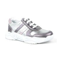 Hakiki Deri Platin Pembe Kalın Taban Kız Çocuk Sneakers Ayakkabı Platin