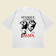 Tarzsokak Kendrick Lamar Baskılı Oversize Unisex Pamuklu Nefes Alan Kalın Kumaşlı Beyaz