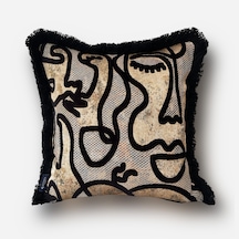 "amore" Desenli Püsküllü Kırlent Kılıfı - 45x45 Siyah - Gold