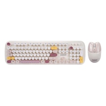 Km-6284 Whısker Renkli Tuşlu Bej Kablosuz Q Klavye + Mouse Set Optik
