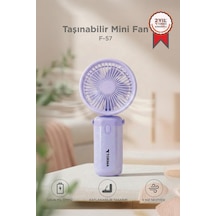 Şarjlı El Vantilatörü Masaüstü Stantlı 3 Kademeli Taşınabilir Mini Fan F57 Mor