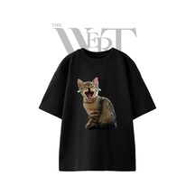 Thewert Aglayan Gulen Kedi Tasarım Baskılı Ünisex Siyah Oversize T-shirt